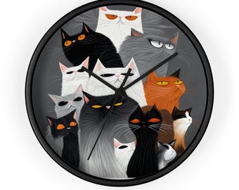 Horloge murale chat fantaisiste, cadeau pour amoureux des chats, décoration d'intérieur, décoration sur le thème des animaux de compagnie, horloge unique pour propriétaires de chats, oeuvre d'art amusante pour chats
