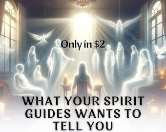 Puede incluir: Una ilustración digital de un grupo de figuras brillantes en una habitación con una lámpara de araña. El texto "Get Insights Within Hour" y "Only in $2" es visible. El texto "What Your Spirit Guides Wants To Tell You" está en la parte inferior de la imagen.