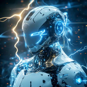 Futuristic Cyberpunk Robot | AI Digital Art | Sci-Fi Mecha Warrior | Wall Art, Tech Aesthetic
