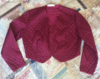 1940s Vintage Quilted Burgundy Zip Up Crop Quilted Jacket