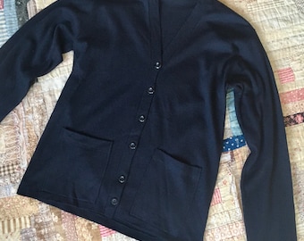 50s 60s Vintage Black Button Up Cardigan Sweater Pockets S