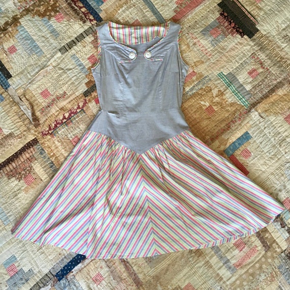 1950s Vintage Striped Button Cotton Candy Day Dre… - image 1