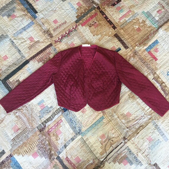 1940s Vintage Quilted Burgundy Zip Up Crop Quilte… - image 2