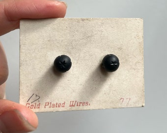 Victorian Antique Black Jet Star Mourning Stud Earrings