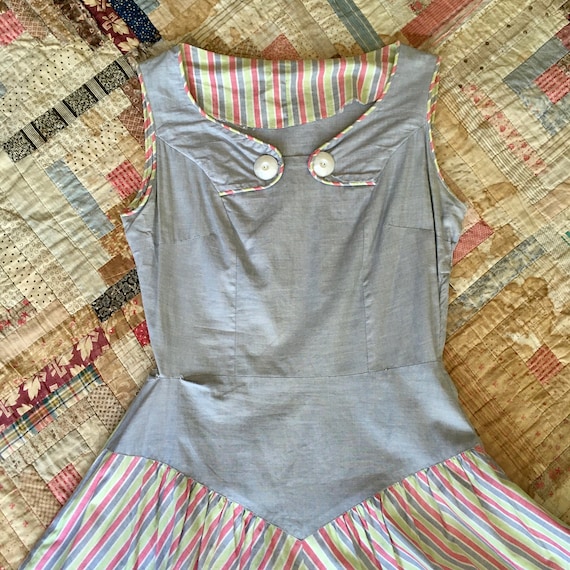 1950s Vintage Striped Button Cotton Candy Day Dre… - image 2