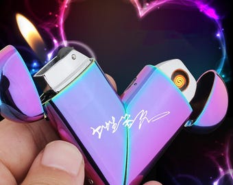 Personalized Heart Lighter, Custom Double Heart Metal Lighter, Romantic Anniversary Gift for Him, Foldable Windproof Lighter