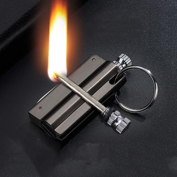 Keychain Lighter Match Strike – Metal Flint Fire Starter, Reusable Kerosene Fillable Lighter For Outdoor Survival (Gold) 3 thumbnail image
