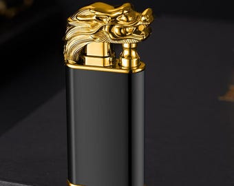 Dragon Metal Lighter, Windproof, Gas Butane, Jet Torch, Double Flame, Gift for him, Vintage Lighter