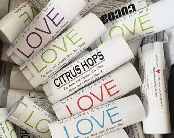 Lip Balm, Organic Unrefined Shea Butter, Coconut Oil, Local Beeswax, Cherry, Lavender, Citrus Hops, Peppermint