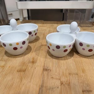 2 Pampered Chef Simple Additions Condiments Tray Stand 3 Bowls Dots *