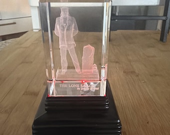 3D Laser Etched Engraved Crystal On Lighted Base The Lone Sailor Military VTG *