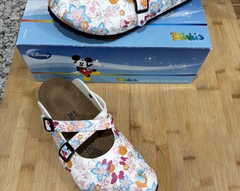 New Birkenstock Disney Floral Clogs Size 39 / US 8 Tink Mary Jane Cork Footbed