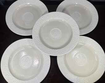 Pfaltzgraff Sierra White Cream 9” Embossed Leaf & Lines Design Set Of 5 Salad *
