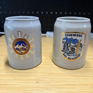 Lot of 2 VTG KUF Pottery Beer Stein Mugs AFRC Ski School Germany 0.5L Chiemsee *
