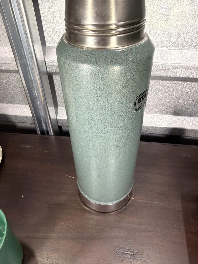 VINTAGE Stanley Aladdin Thermos Us-Made A-944dh Green Metal Vaccum Bottle USA * image 11