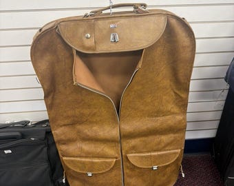 Vintage American Tourister Escort Garment Bag Faux Leather Brown Suit Carrier *