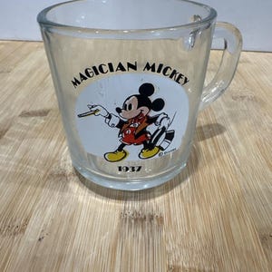 Vintage Disney Magician Mickey Mouse 1937 Clear Glass Coffee Mug/Cup * 画像 1