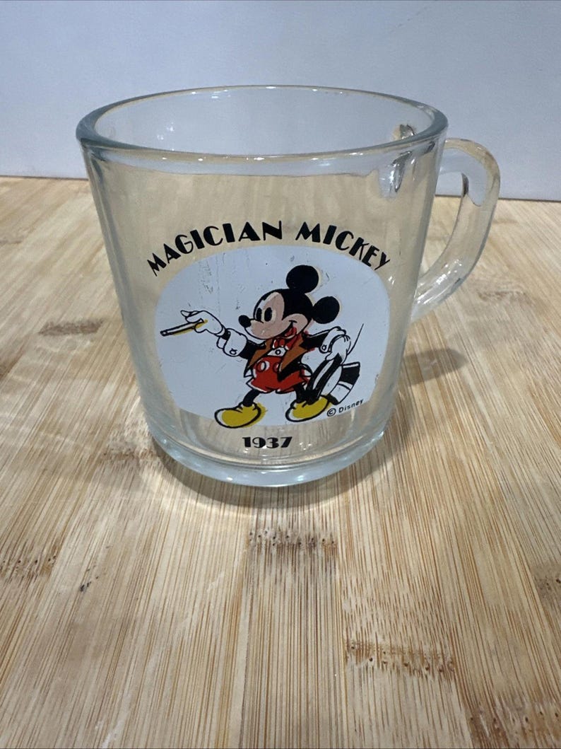 Vintage Disney Magician Mickey Mouse 1937 Clear Glass Coffee Mug/Cup * 画像 1