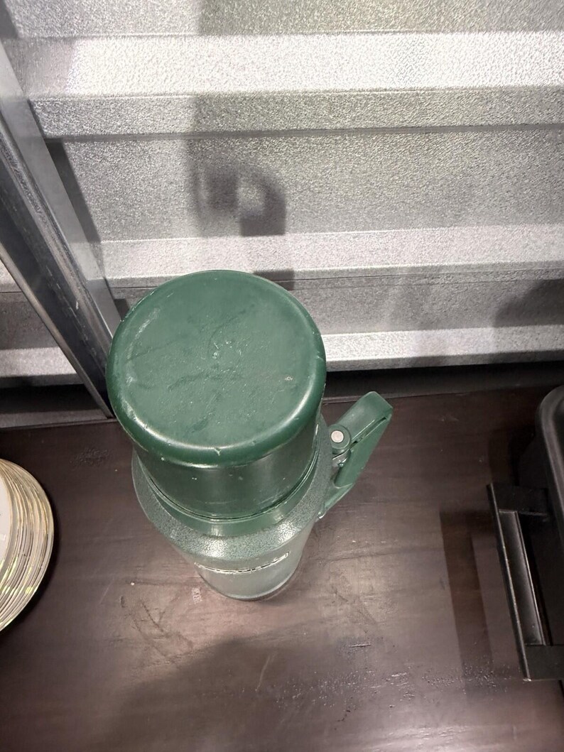VINTAGE Stanley Aladdin Thermos Us-Made A-944dh Green Metal Vaccum Bottle USA * image 2