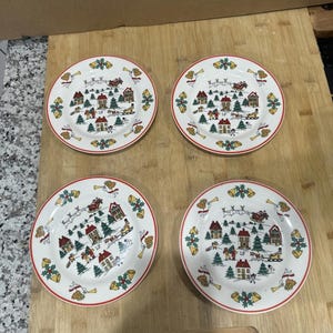 VTG Jamestown China The Joy Of Christmas 4 Pc Place Setting salad plates 1987 *