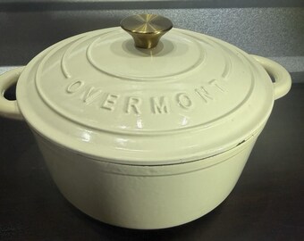 Overmont Enameled Cream Cast Iron Dutch Oven 5.5QT Pot W/ Lid Cookbook *