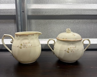 VTG Mikasa Monticello L9777 Fine Ivory Sugar Bowl w/ Lid and Creamer Set-SKT36 *