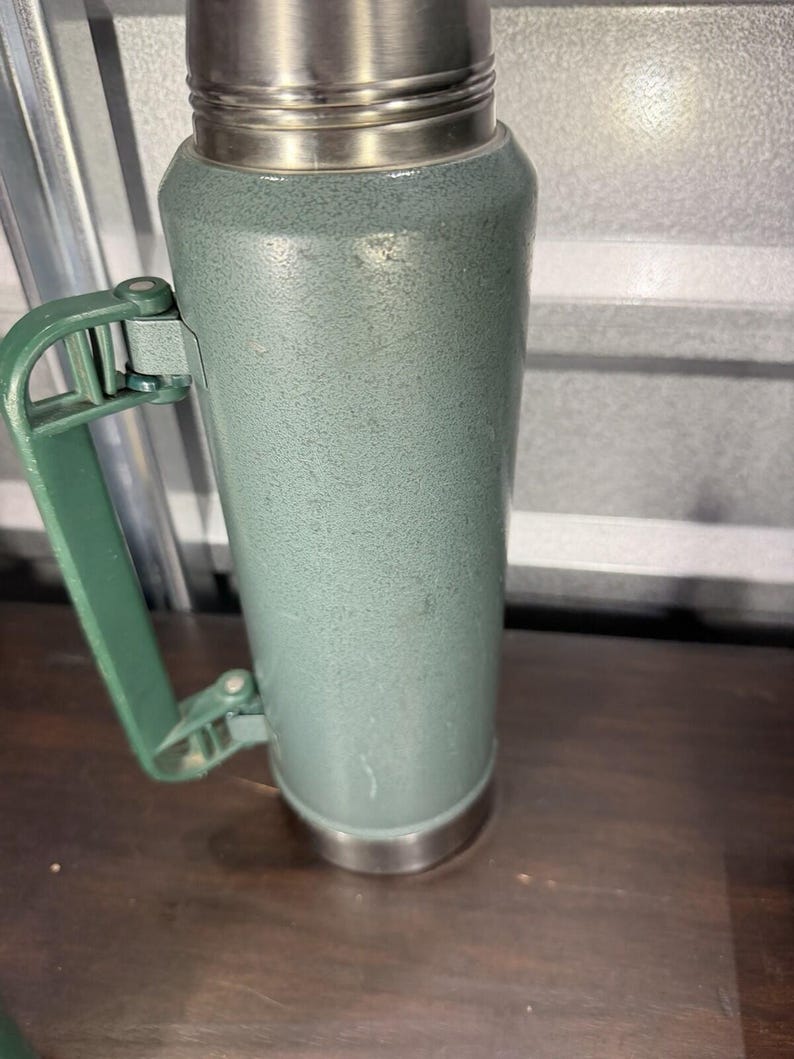 VINTAGE Stanley Aladdin Thermos Us-Made A-944dh Green Metal Vaccum Bottle USA * image 9