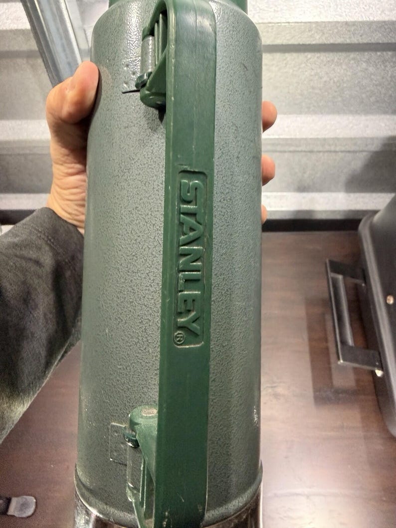 VINTAGE Stanley Aladdin Thermos Us-Made A-944dh Green Metal Vaccum Bottle USA * image 5