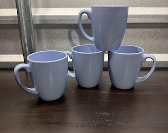 Set Of 4 Corelle Light Blue Periwinkle Coffee Mugs Cups Stoneware 4” EXCELLENT *
