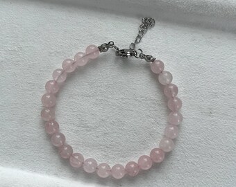 Handmade Rose Quartz Bracelet: Stainless Steel Healing Crystal Jewelry
