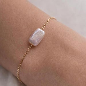 Handmade Rectangular Pearl Bracelet | Minimalist Everyday Jewelry