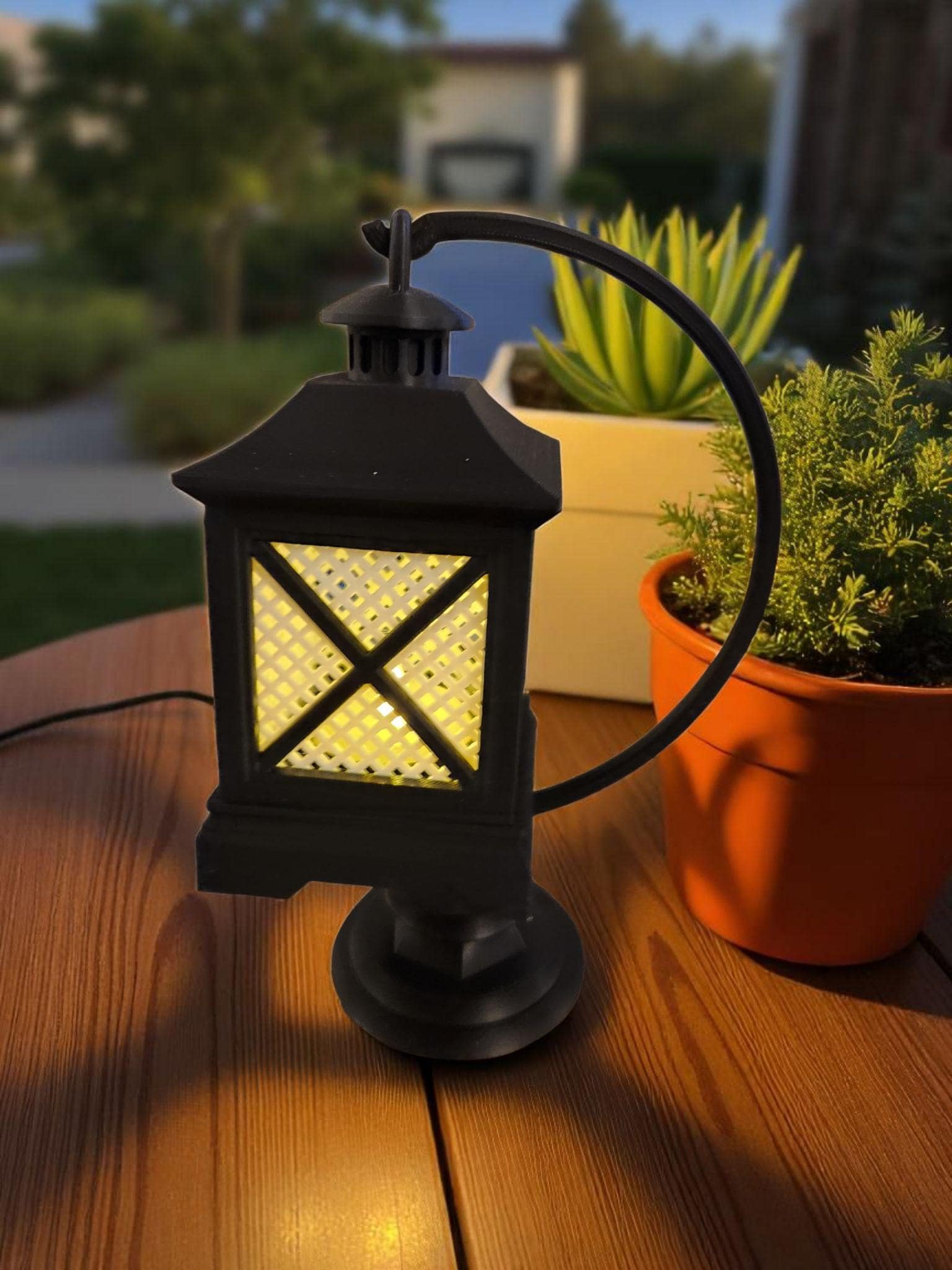 Rustic 3D Printed Lantern with LED Tea Light – Decorative Tabletop or Hanging Light