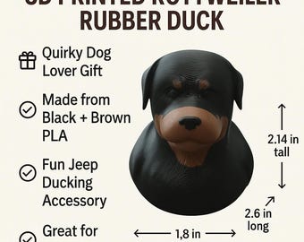 3D Printed Rottweiler Rubber Duck: Funny Dog Lover Gift