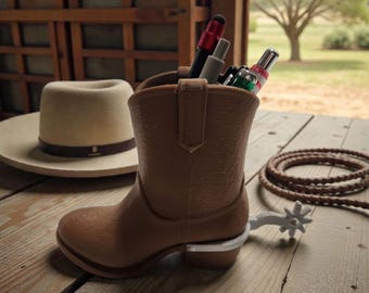 3D Printed Cowboy Boot Pen Holder • Western Desk Organizer with Spur