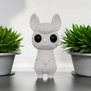 3D Printed Knit Llama Figurine: White PLA Desk Decor