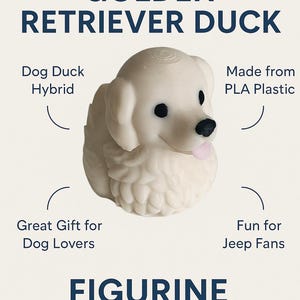 3D Printed Golden Retriever Duck Figurine: PLA Plastic Jeep Dashboard Decor