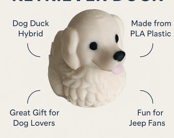 3D Printed Golden Retriever Duck Figurine: PLA Plastic Jeep Dashboard Decor