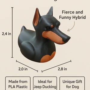 Doberman Duck Figurine: 3D Printed PLA Jeep Duck