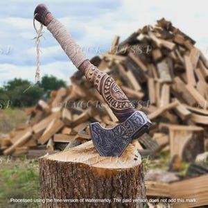 Custom Ragnar Axe, Viking Forged Carbon Steel Axe- VIKING AXE- Hatchet Rose Wood Shaft, Camping Axe, Wedding & Christmas Gift, Gift For Him