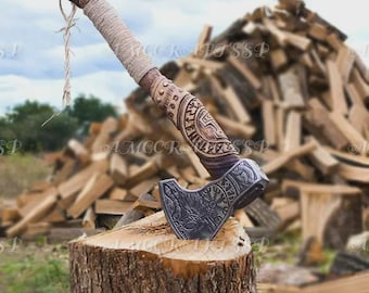 Custom Ragnar Axe, Viking Forged Carbon Steel Axe- VIKING AXE- Hatchet Rose Wood Shaft, Camping Axe, Wedding & Christmas Gift, Gift For Him
