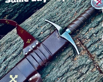 Accolade Knight Templar Sword – Handmade High Carbon Steel with Leather Scabbard