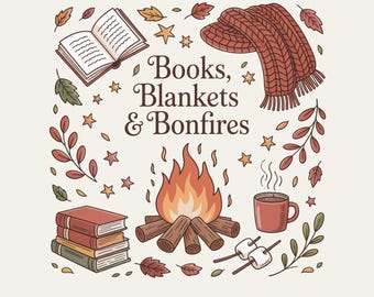 Imagem PNG de livros, cobertores e fogueiras, design aconchegante de leitura de outono, download para sublimação para amantes de livros no outono.