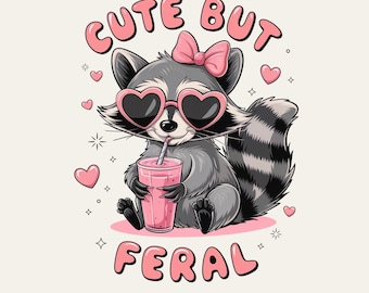 Cute But Feral Raccoon PNG, Pink Heart Glasses Sublimation, Funny Valentine Digital Download