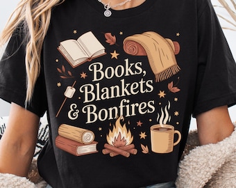 Cozy Fall Books Blankets Bonfires PNG, Autumn Reading Clipart (Digital Download)