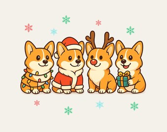 PNG de Corgi de Natal, Sublimação de Cachorro Fofo de Natal, Download Digital de Rena do Papai Noel