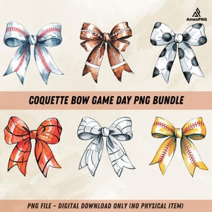 Bundle Coquette Bow Game Day PNG, sport bow, football, baseball, softball, cheer bow, trendy bow png, digital download, cute bow bundle