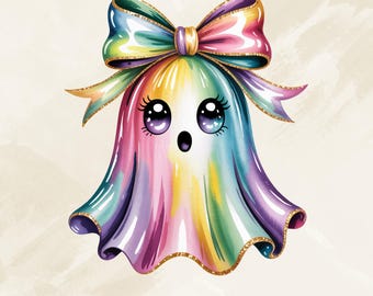 Iridescent Ghost PNG: Kawaii Rainbow Clipart, Pastel Halloween Design (Digital Download)
