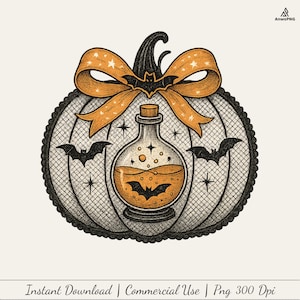 Lace Pumpkin PNG: Gothic Potion Bottle with Coquette Bow (Digital Download)