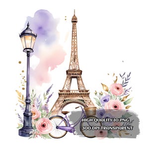 10 PNG Paris, Paris Clipart, Paris Illustrations, Sublimation File – Watercolor Clipart – Digital Download for Printable Surfaces.