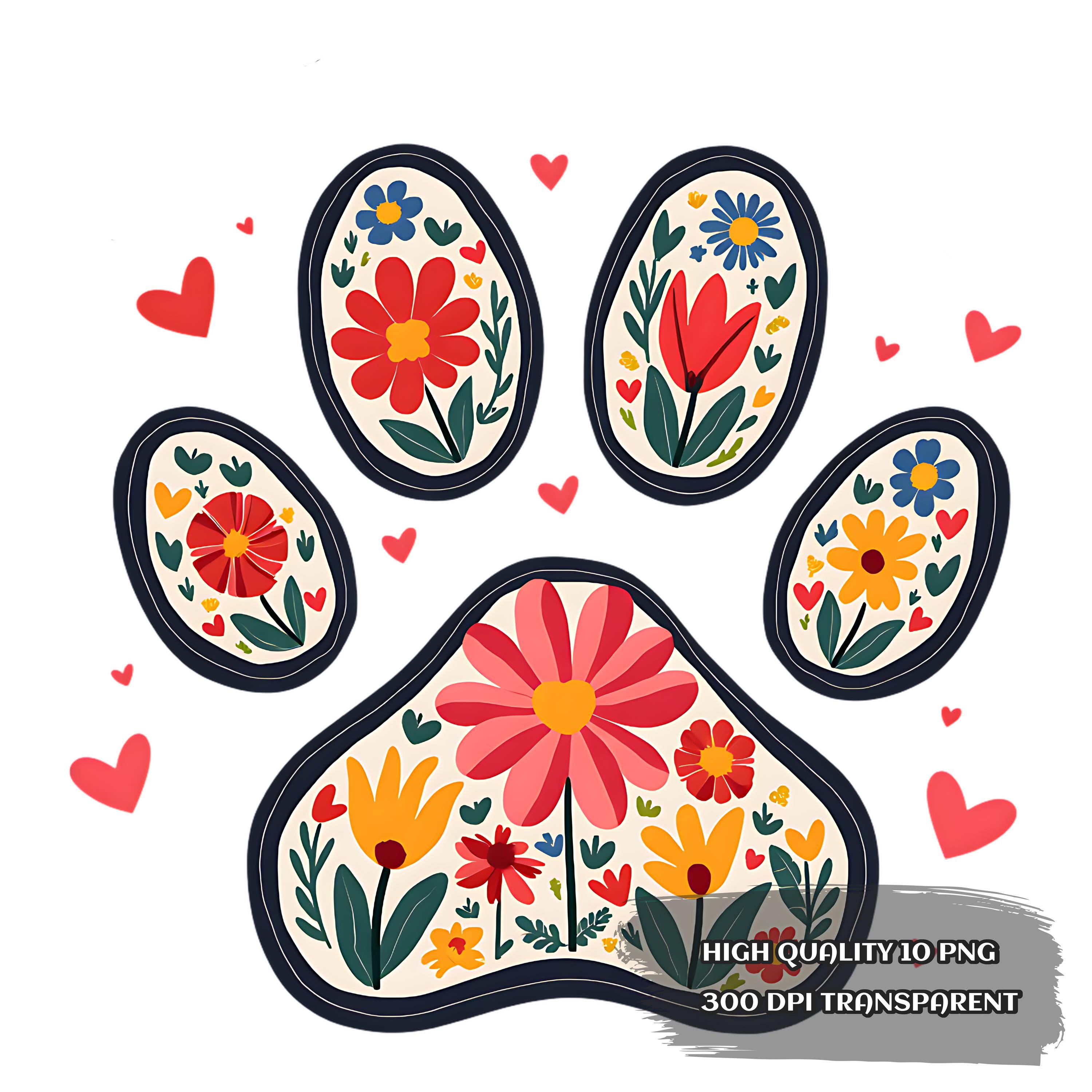 Watercolor Dog Paw Clipart: 10 PNG Graphics (Digital Download)